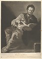 Democritus, seated, holding a book and looking towards the viewer, John Dean  British, Mezzotint
