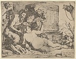 The Drunken Silenus holding a cup aloft into which a Satyr pours wine, Jusepe de Ribera (called Lo Spagnoletto)  Spanish, Etching and engraving