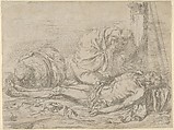 The Virgin, Saint John the Baptist, and Mary Magdalen weeping over Christ's dead body
, Jusepe de Ribera (called Lo Spagnoletto)  Spanish, Etching and drypoint (counterproof)