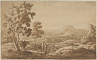 Southern Landscape with Shepherds and Sheep; verso: Study of a Sheep's Head (?), Simon van der Does (Dutch, Amsterdam 1653–1717 Antwerp), Pen and brown ink, brush and brown wash