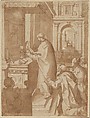 A Priest Celebrating Mass, Giorgio Picchi, the Younger Italian, Pen and brown ink, brush and brown wash, over traces of black chalk, and lightly squared in black chalk