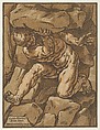 A giant supporting a rock, Bartolomeo Coriolano Italian, Chiaroscuro woodcut from five blocks in beige, gray, brown, dark brown, and black ink; Version B, fifth state of eight, variant b (Takahatake)