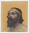 Bust-length Study of the Blind Homer, Paul Buffet  French, Colored gouaches over black chalk on thin, yellow oiled paper