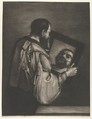 Socrates Looking in a Mirror, Bernard Vaillant Dutch, Mezzotint
