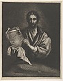 A Philosopher, looking forward, holding a book with a cloth, Bernard Vaillant Dutch, Mezzotint