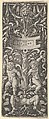 Panel of Ornament with Two Nude Boys Standing on the Legs of a Satyr, Heinrich Aldegrever  German, Engraving