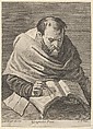 A mathematician seated at a table, working on mathematical equations, from a portfolio of prints of the Imperial Gallery of Paintings in Vienna; plate 34 of the series, Anton Joseph von Prenner Austrian, Etching