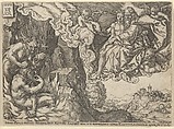 The Rich Man in Hell, Seeing Lazarus Embraced by Abraham, from "The Parable of the Rich Man and Lazarus", Heinrich Aldegrever  German, Engraving