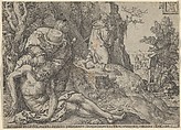 The Good Samaritan Tending the Traveller's Wounds with Oil and Wine or The Priest and the Levite Passing, from "The Parable of the Good Samaritan", Heinrich Aldegrever  German, Engraving