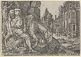 The Good Samaritan Putting the Traveller on His Donkey, from "The Parable of the Good Samaritan", Heinrich Aldegrever  German, Engraving