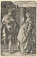 Absalom Comforting Tamar, Heinrich Aldegrever  German, Engraving; second state of two (New Hollstein)