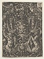 Ornamental Design with a Mask and an Eagle between Two Fauns below, Heinrich Aldegrever German, Engraving