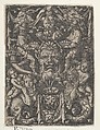 Panel with Grotesque Candelabrum Containing a Mask, a Couple of Tritons and Two Children, Heinrich Aldegrever German, Engraving
