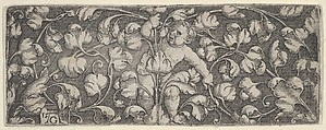 Horizontal Panel with Child Holding Tendrils Growing from Center, Heinrich Aldegrever German, Engraving