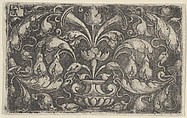 Horizontal Panel with Tendrils Growing Outwards from a Vase at Center, Heinrich Aldegrever German, Engraving