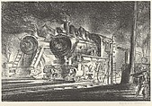 Switch Engines, Erie Yards, Jersey City, Stone No. 3, Reginald Marsh  American, Lithograph
