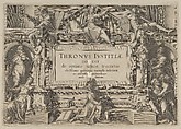 Title Page Set in an Architectural Frame with Allegorical figures and Christ, from "Thronus Justitiae, tredecim pulcherrimus tabulis...", Willem van Swanenburg Netherlandish, Engraving