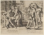 Cambyses Commanding the Flaying of the Judge Sisamnes, plate 6 from "Thronus Justitiae, tredecim pulcherrimus tabulis...", Willem van Swanenburg  Netherlandish, Engraving