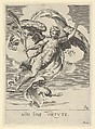Winged angel holding a palm in his right hand and with drapery behind him, Cherubino Alberti (Zaccaria Mattia)  Italian, Engraving (reverse copy)