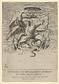 Winged putto holding a cardinal's hat over a dragon head, Cherubino Alberti (Zaccaria Mattia)  Italian, Engraving (reverse copy)