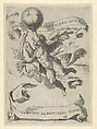 Winged genius with the Arms of the Medici in his right hand and foliage in his left, Cherubino Alberti (Zaccaria Mattia)  Italian, Engraving (reverse copy)