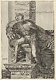 A naked man (Ignudo) with a garland with acorns over his shoulders, after Michelangelo's 'The Last Judgment' fresco in the Sistine Chapel, Cherubino Alberti (Zaccaria Mattia) Italian, Engraving