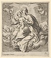 Madonna holding a lily branch with the Christ Child on her lap, seated on clouds, surrounded by cherub heads, Cherubino Alberti (Zaccaria Mattia)  Italian, Engraving