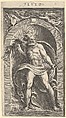 Neptune standing in a niche holding a trident in his left hand, foliage in his right, Cherubino Alberti (Zaccaria Mattia)  Italian, Engraving; second state of two (Bartsch)