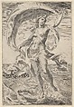 Venus on a half-shell, holding fabric over her head, Cherubino Alberti (Zaccaria Mattia) Italian, Engraving