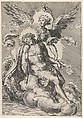 Angel supporting Christ, who is also resting on clouds, Cherubino Alberti (Zaccaria Mattia) Italian, Engraving