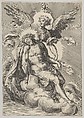Christ supported by an angel standing on a cloud with light radiating behind them, Cherubino Alberti (Zaccaria Mattia)  Italian, Engraving