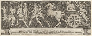 The Triumph of Two Roman Emperors (left-hand side) with a Roman Emperor riding in a triumphal chariot, Cherubino Alberti (Zaccaria Mattia) Italian, Engraving
