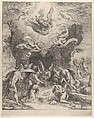 The Adoration of the Shepherds with the Christ Child at center and angels above, Cherubino Alberti (Zaccaria Mattia)  Italian, Engraving; proof before letters