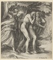 The Expulsion from Paradise with an Angel wielding a sword behind Adam and Eve, Cherubino Alberti (Zaccaria Mattia) Italian, Engraving