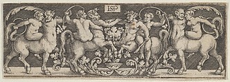 Frieze with Centaurs Fighting at Center with Human Riders, Sebald Beham  German, Engraving; second state of two (Pauli)