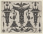 Blackwork Design with Five Motifs, Georg Arnoldt German, Engraving and blackwork