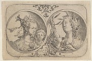 Horizontal Panel with Two Medallions Containing Cupid, Floris Balthasarsz van Berckenrode, Engraving