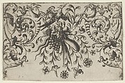 Design for Silverwork with Garlands, Birds, and Grotesque Motifs, Hieronymus Bang German, Engraving