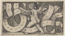Genius Surrounded by a Banderole Showing the Alphabet, Sebald Beham  German, Engraving; third state of three (Pauli)