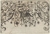 Design for Silverwork with Garlands, Birds, and Grotesque Motifs, Hieronymus Bang German, Engraving