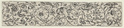 Frieze with Birds Perched on Scrolling Tendrils, Hieronymus Bang German, Engraving