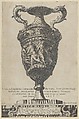 Title page depicting a two-handled base with dancing nymphs, from "Antique Vases" (Vasa a Polidoro Caravagino), Aegidius Sadeler II  Netherlandish, Etching and engraving; second state of three (Bartsch)