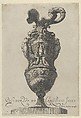 Plate 7: Vase or Ewer Decorated With a Vase Flanked by Putti and Two Large Female figures whose legs morph into griffin claws, from "Antique Vases" (Vasa a Polydoro Caravagino), Aegidius Sadeler II  Netherlandish, Etching and engraving; second state of three (Bartsch)