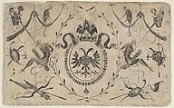 Blackwork Design for Goldsmithwork with the Coat of Arms of a Bishop, Mathais Beitler German, Engraving and blackwork