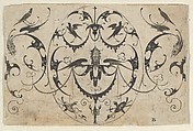 Blackwork Design for Goldsmithwork with Grotesques, Garlands, and Birds, Mathais Beitler German, Engraving and blackwork