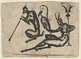 Blackwork Design for Goldsmithwork with Satyr and Monkey, Mathais Beitler German, Engraving and blackwork
