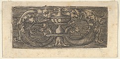 Copy of a Panel with Two Dolphins Facing a Vessel at Center, Jacob Binck  German, Engraving