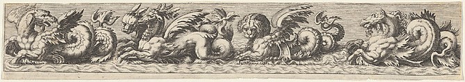Frieze with Sea Monsters, Johann Theodor de Bry Netherlandish, Engraving