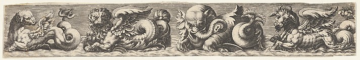 Frieze with Sea Monsters, Johann Theodor de Bry Netherlandish, Engraving