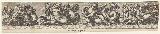 Frieze with Sea Monsters, Johann Theodor de Bry Netherlandish, Engraving